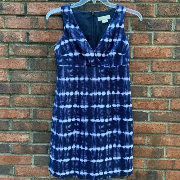 Michael Kors Dresses & Skirts - Michael Kors Womens Shift Mini Dress Blue Shibori Woven V Neck Sleeveless Zip 4